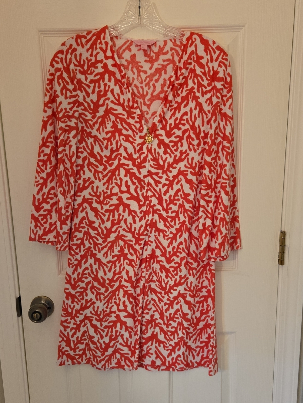 Lilly Pulitzer Coral-Print V-Neck Shift Dress